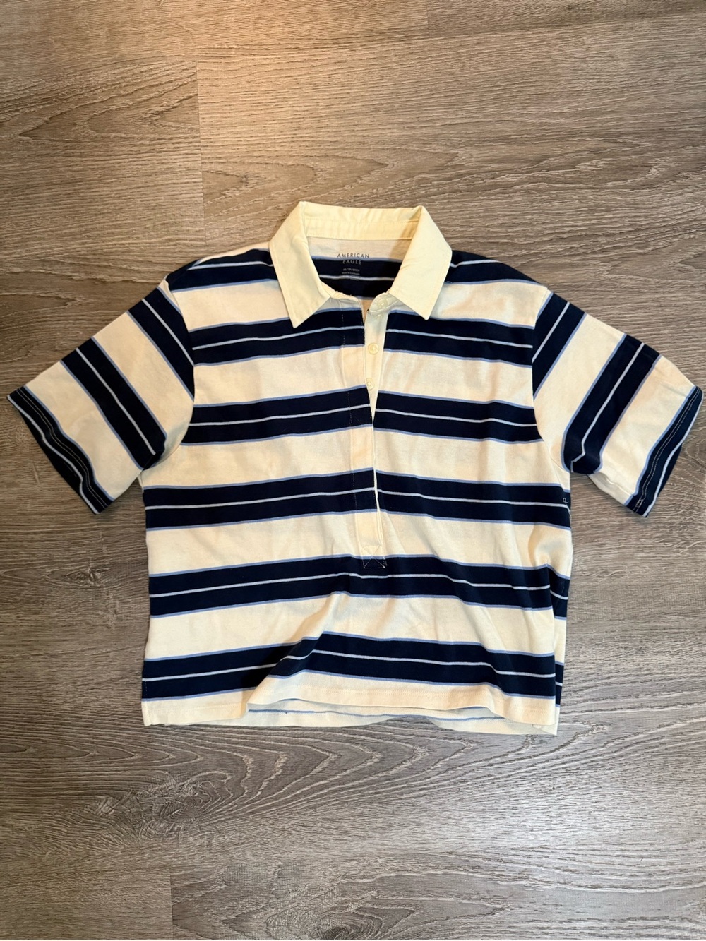 American Eagle Outfitters Navy & Cream Striped Polo